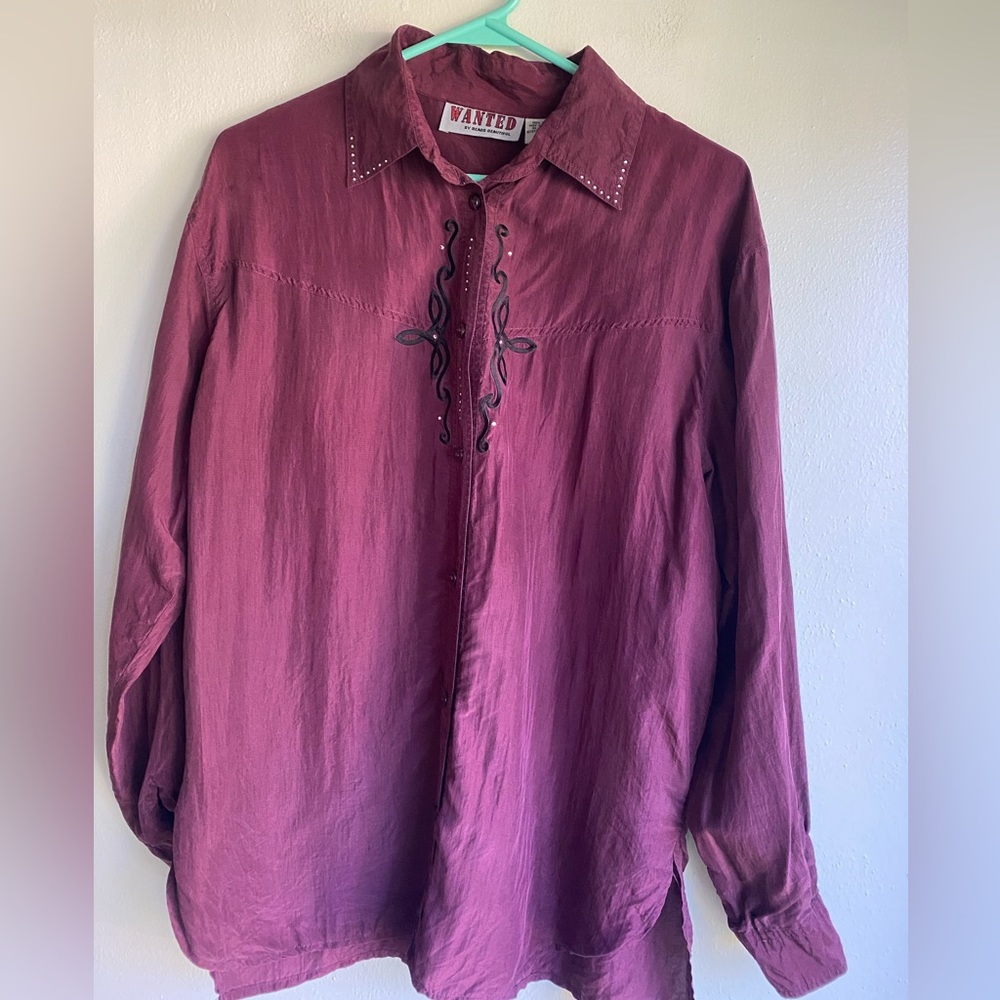 Western 100% Silk Wanted by Beads Beautiful Blouse